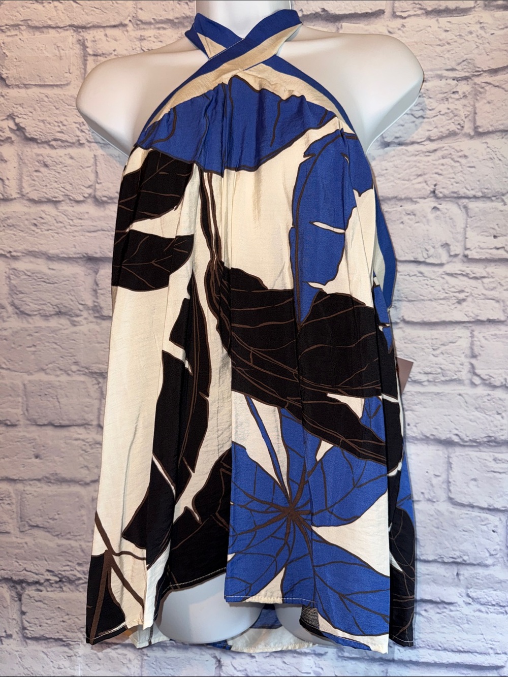 sofia by sofia vergara Blue, Cream & Black Halter Scarf Top Size XXL
